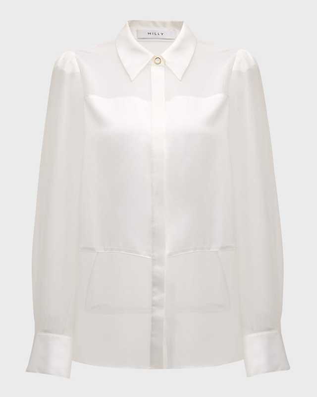 Andy Sheer-Panel Button-Down Satin Blouse